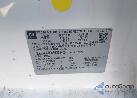 2014 Chevrolet Silverado 1500 1Lt z USA, uszkodzony, nr VIN 3GCUKREC4EG370406